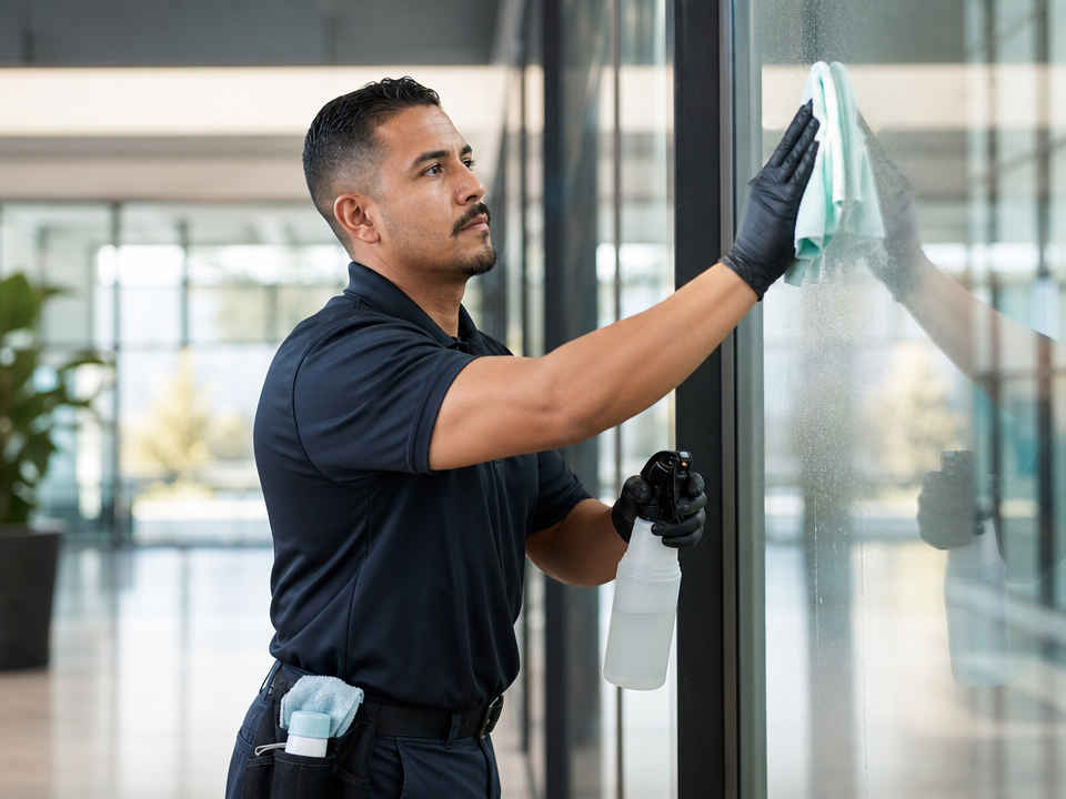 Trained facility staff using professional cleaning equipment